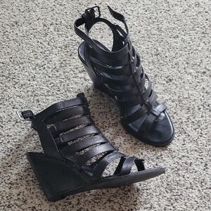 Nine West Black Strappy Wedge Sandals